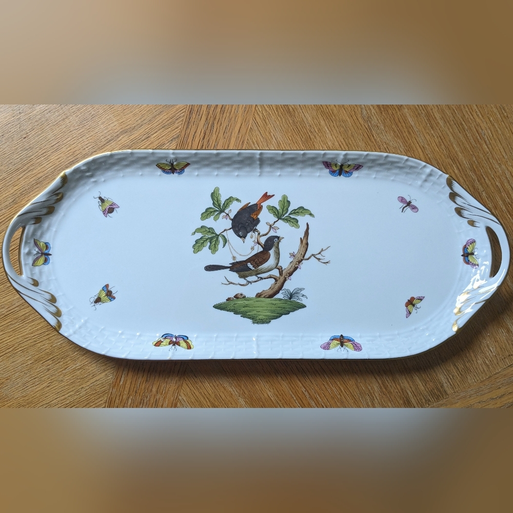 Herend Hungary Rothschild Bird Motif #4 Sandwich Tray 436 Ro